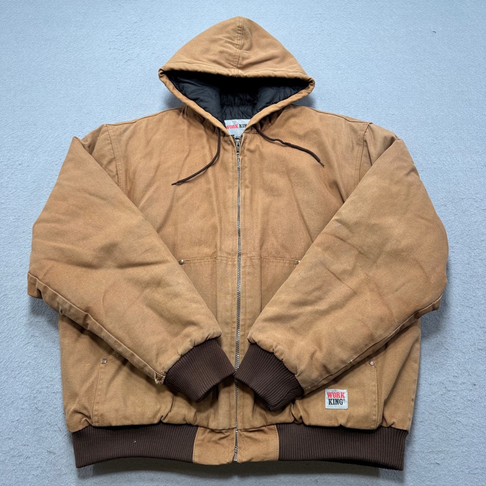 Vintage Chore Jacket Men's XL Brown Cotton Duck Canvas Quilted Work King Hooded
